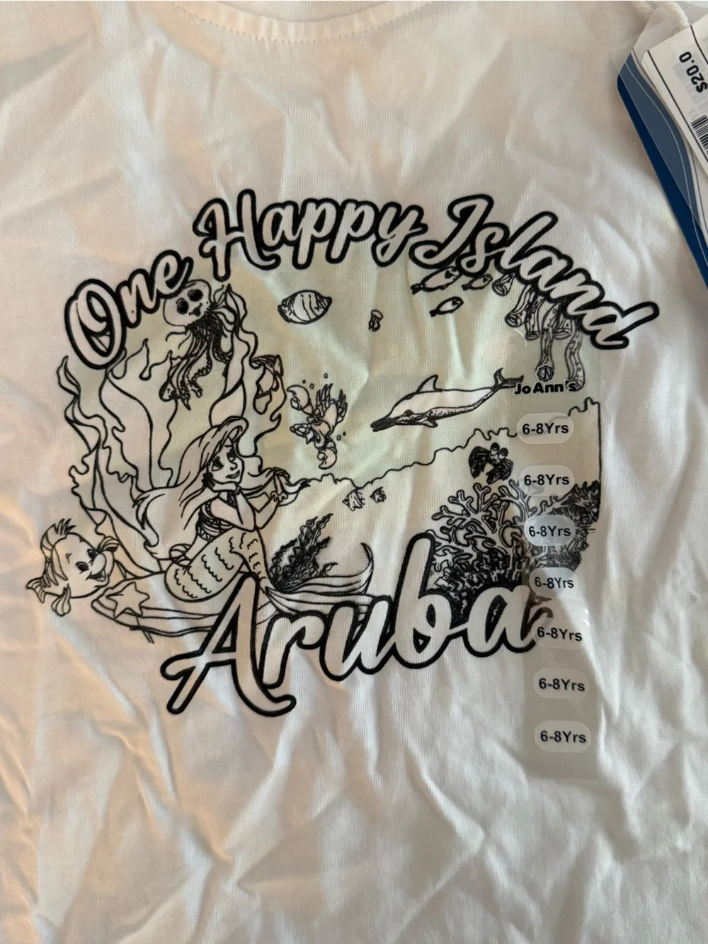 Kids White Graphic Aruba Tee with Island Design